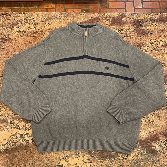 CHAPS Men’s XXL Sweater 100% Cotton, Long Sleeves, Gray/Navy, EUC - Picture 8 of 13